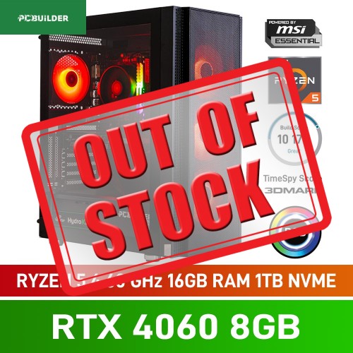 PCBuilder BARRICADE Gaming PC — AMD Ryzen 5 5600X / 16GB DDR4-3600 / GeForce RTX 4060 8GB / 1TB NVMe SSD / Windows 11 Home