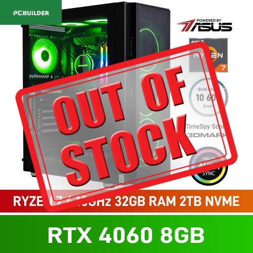 PCBuilder COMMANDER Gaming PC — AMD Ryzen 7 5700X3D / 32GB DDR4-3600 / GeForce RTX 4060 8GB / 2TB Gen4 NVMe SSD / Windows 11 Home — Powered by ASUS
