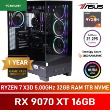 PCBuilder MAXIMUS Gaming PC — AMD Ryzen 7 7800X3D / 32GB DDR5-6000 / Radeon RX 9070 XT 16GB / 1TB Gen4 NVMe SSD / Windows 11 Home — Powered by ASUS