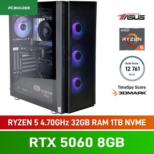 PCBuilder OBLIVION Gaming PC — AMD Ryzen 5 8400F / 32GB DDR5-6000 / GeForce RTX 5060 8GB / 1TB Gen4 NVMe SSD / Windows 11 Home — Powered by ASUS