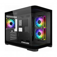 PCBuilder HIDEOUT RGB Tempered Glass Mini Tower Micro ATX Case — Black