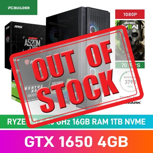 PCBuilder SCOUT Prebuilt PC — AMD Ryzen 5 5500 / A520 Motherboard / 16GB DDR4-3600 / GeForce GTX 1650 4GB / 1TB NVMe Gen4 SSD / 550w PSU / PCBuilder Fortress Case / Windows 11 Home