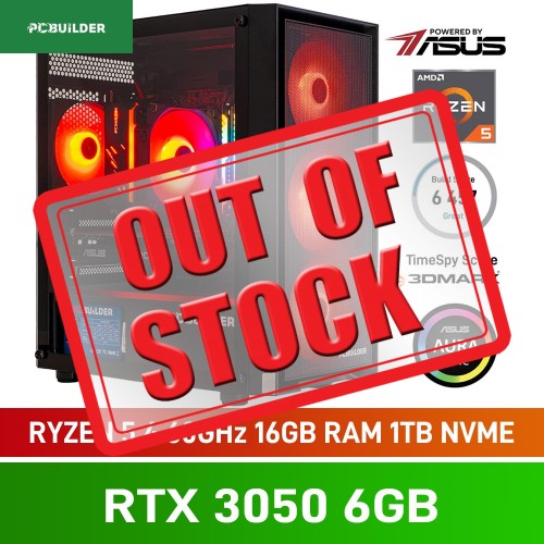 PCBuilder SENTINEL Gaming PC — AMD Ryzen 5 5600X / 16GB DDR4-3600 / GeForce RTX 3050 6GB / 1TB NVMe SSD / Windows 11 Home — Powered by ASUS