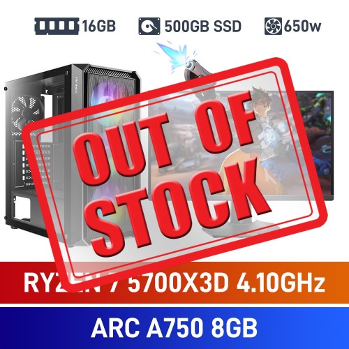 AMD Ryzen 7 5700X3D / Intel Arc A750 / 16GB RGB DDR4-3600 / 500GB NVMe SSD Budget Gaming PC