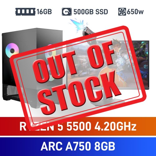 AMD Ryzen 5 5500 / Intel Arc A750 / 16GB RGB DDR4-3600 / 500GB NVMe SSD Mid Tier Gaming PC
