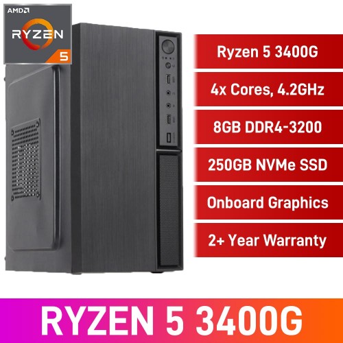 AMD Ryzen 5 3400G / 8GB DDR4-3200 / 250GB NVMe SSD Home & Office PC