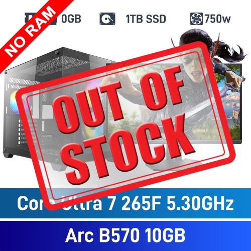Intel Core Ultra 7 265F / Intel Arc B570 10GB / No RAM (DDR5) / 1TB NVMe SSD Budget Gaming PC Intel Core Ultra 7 265F / Intel Arc B570 10GB / No RAM (DDR5) / 1TB NVMe SSD Budget Gaming PC