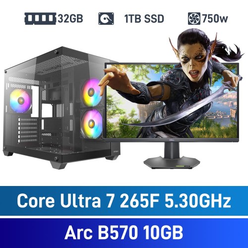 Intel Core Ultra 7 265F / Intel Arc B570 10GB / 32GB RGB DDR5-6000 / 1TB NVMe SSD Budget Gaming PC