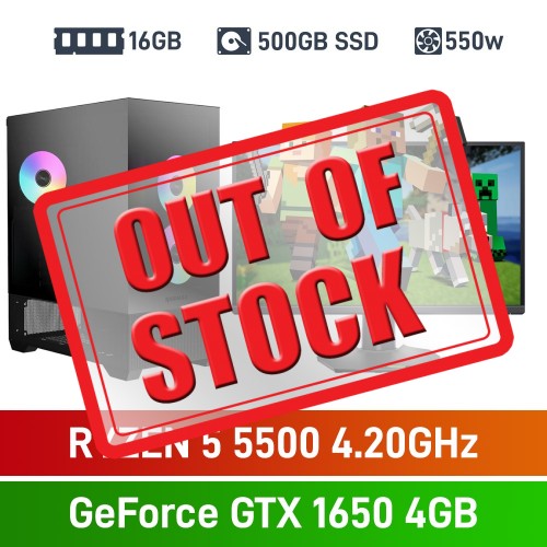 AMD Ryzen 5 5500 / GeForce GTX 1650 / 16GB RGB DDR4-3600 / 500GB NVMe SSD Mid Tier Gaming PC
