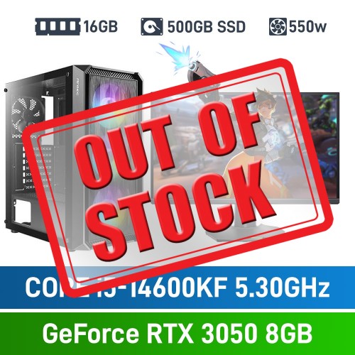 Intel Core i5-14600KF / GeForce RTX 3050 / 16GB RGB DDR4-3600 / 500GB NVMe SSD Budget Gaming PC