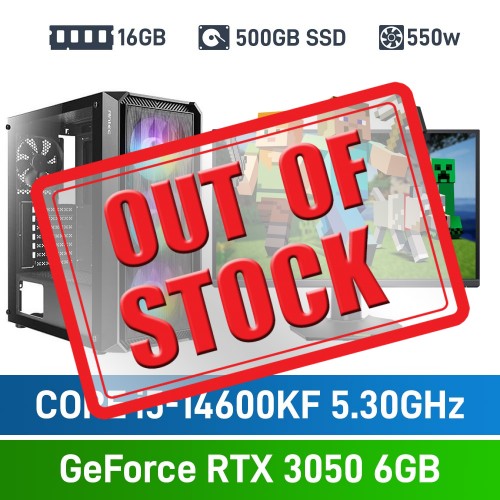 Intel Core i5-14600KF / GeForce RTX 3050 6GB / 16GB RGB DDR4-3600 / 500GB NVMe SSD Budget Gaming PC
