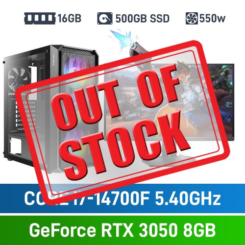 Intel Core i7-14700F / GeForce RTX 3050 / 16GB RGB DDR4-3600 / 500GB NVMe SSD Budget Gaming PC