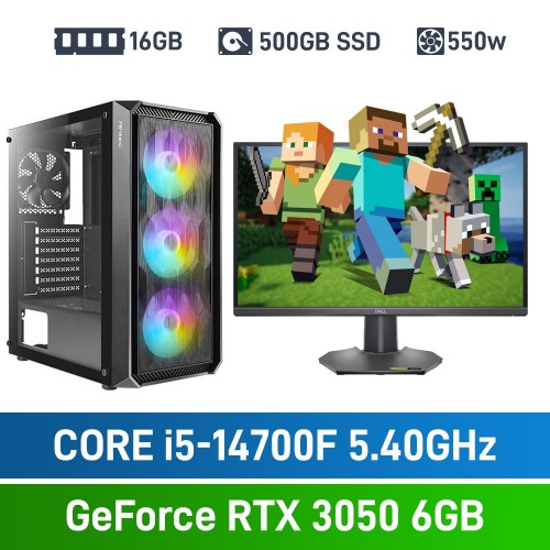 Intel Core i7-14700F / GeForce RTX 3050 6GB / 16GB RGB DDR4-3600 / 500GB NVMe SSD Budget Gaming PC