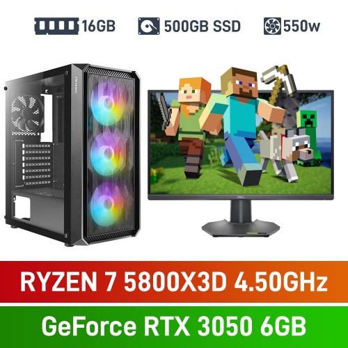 AMD Ryzen 7 5800X3D / GeForce RTX 3050 6GB / 16GB RGB DDR4-3600 / 500GB NVMe SSD Budget Gaming PC