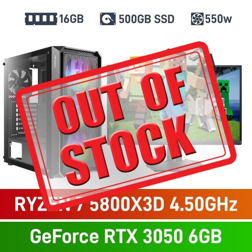 AMD Ryzen 7 5800X3D / GeForce RTX 3050 6GB / 16GB RGB DDR4-3600 / 500GB NVMe SSD Budget Gaming PC