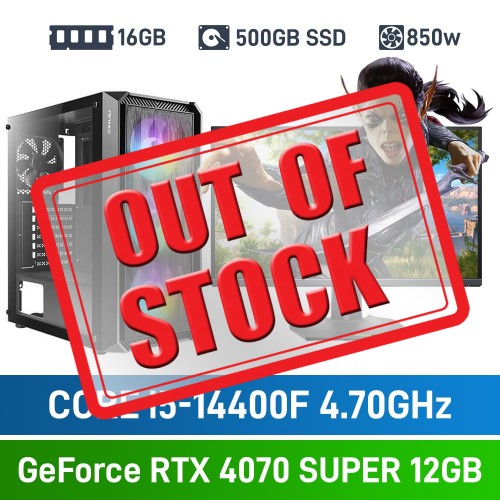 Intel Core i5-14400F / GeForce RTX 4070 SUPER / 16GB RGB DDR4-3600 / 500GB NVMe SSD Budget Gaming PC