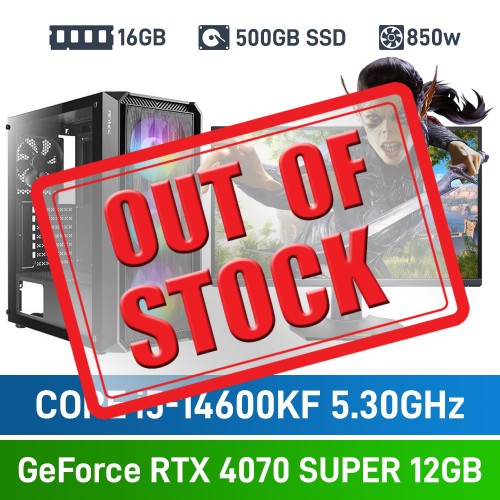 Intel Core i5-14600KF / GeForce RTX 4070 SUPER / 16GB RGB DDR4-3600 / 500GB NVMe SSD Budget Gaming PC