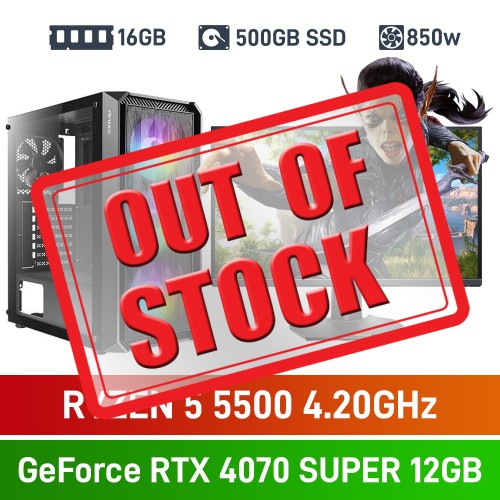 AMD Ryzen 5 5500 / GeForce RTX 4070 SUPER / 16GB RGB DDR4-3600 / 500GB NVMe SSD Budget Gaming PC