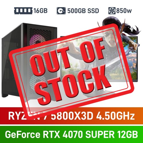 AMD Ryzen 7 5800X3D / GeForce RTX 4070 SUPER / 16GB RGB DDR4-3600 / 500GB NVMe SSD Pro Gaming PC