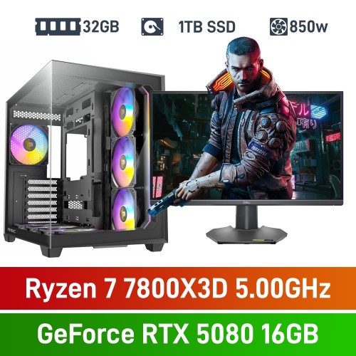 AMD Ryzen 7 7800X3D / GeForce RTX 5080 / 32GB RGB DDR5-6000 / 1TB NVMe SSD PHAT Gaming PC AMD Ryzen 7 7800X3D / GeForce RTX 5080 / 32GB RGB DDR5-6000 / 1TB NVMe SSD PHAT Gaming PC