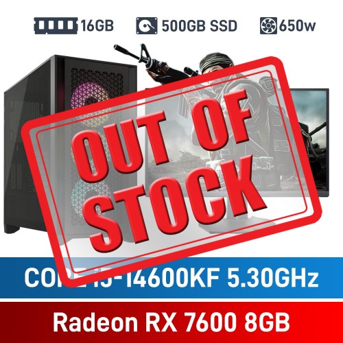 Intel Core i5-14600KF / Radeon RX 7600 / 16GB RGB DDR5-5600 / 500GB NVMe SSD Pro Gaming PC