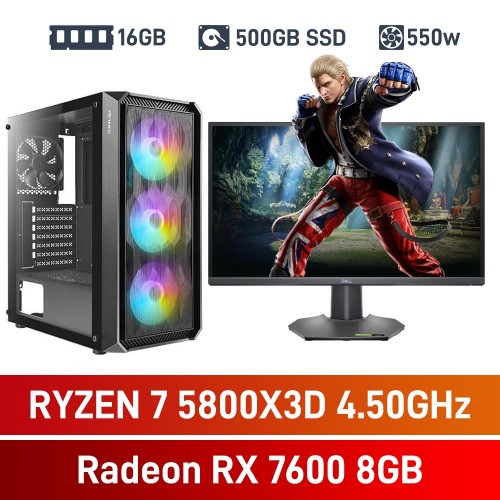 AMD Ryzen 7 5800X3D / Radeon RX 7600 / 16GB RGB DDR4-3600 / 500GB NVMe SSD Budget Gaming PC AMD Ryzen 7 5800X3D / Radeon RX 7600 / 16GB RGB DDR4-3600 / 500GB NVMe SSD Budget Gaming PC