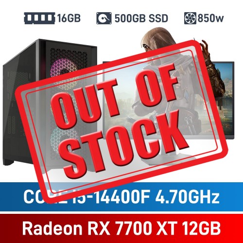 Intel Core i5-14400F / Radeon RX 7700 XT / 16GB RGB DDR5-5600 / 500GB NVMe SSD Pro Gaming PC