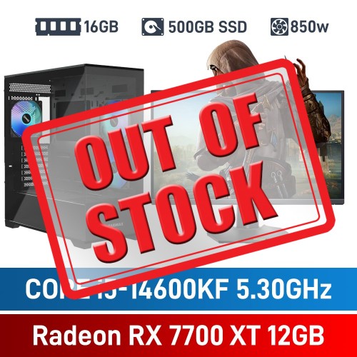 Intel Core i5-14600KF / Radeon RX 7700 XT / 16GB RGB DDR4-3600 / 500GB NVMe SSD Budget Gaming PC
