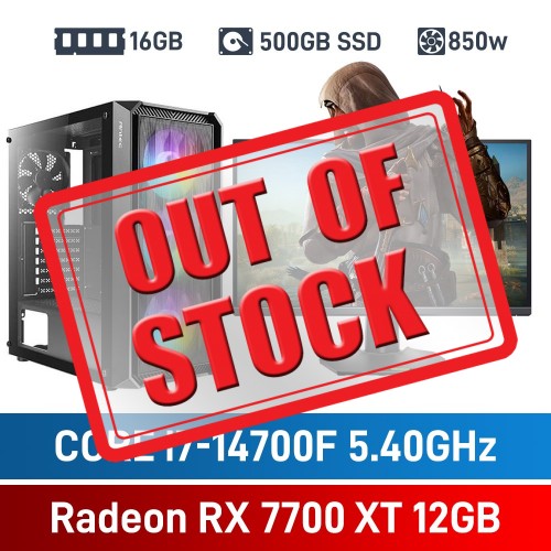 Intel Core i7-14700F / Radeon RX 7700 XT / 16GB RGB DDR4-3600 / 500GB NVMe SSD Budget Gaming PC