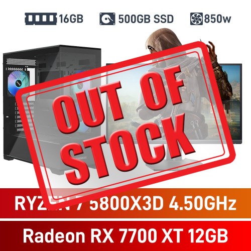AMD Ryzen 7 5800X3D / Radeon RX 7700 XT / 16GB RGB DDR4-3600 / 500GB NVMe SSD Budget Gaming PC