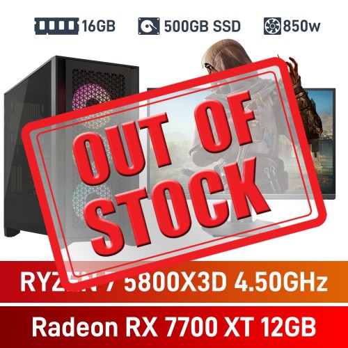 AMD Ryzen 7 5800X3D / Radeon RX 7700 XT / 16GB RGB DDR4-3600 / 500GB NVMe SSD Pro Gaming PC