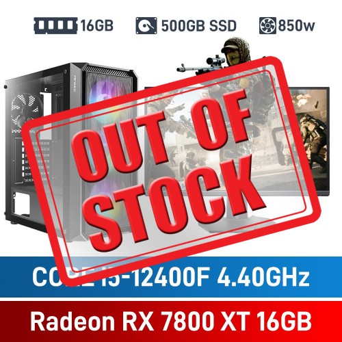Intel Core i5-12400F / Radeon RX 7800 XT / 16GB RGB DDR4-3600 / 500GB NVMe SSD Budget Gaming PC