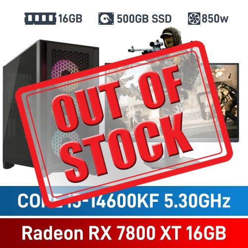 Intel Core i5-14600KF / Radeon RX 7800 XT / 16GB RGB DDR5-5600 / 500GB NVMe SSD Pro Gaming PC
