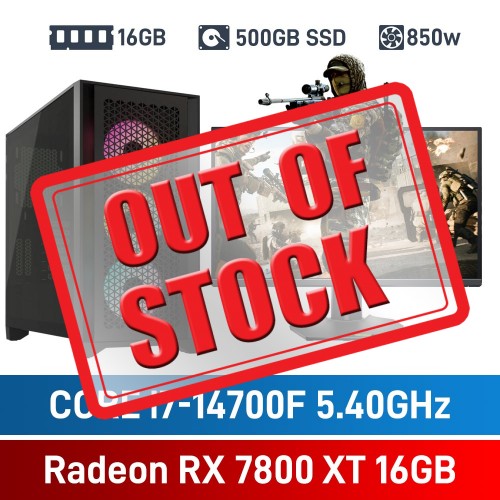 Intel Core i7-14700F / Radeon RX 7800 XT / 16GB RGB DDR5-5600 / 500GB NVMe SSD Pro Gaming PC