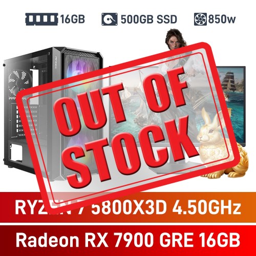AMD Ryzen 7 5800X3D / Radeon RX 7900 GRE / 16GB RGB DDR4-3600 / 500GB NVMe SSD Budget Gaming PC
