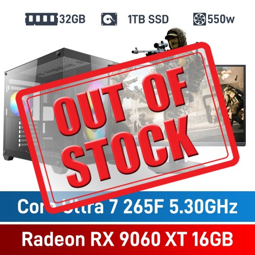 Intel Core Ultra 7 265F / Radeon RX 9060 XT 16GB / 32GB RGB DDR5-6000 / 1TB NVMe SSD Budget Gaming PC