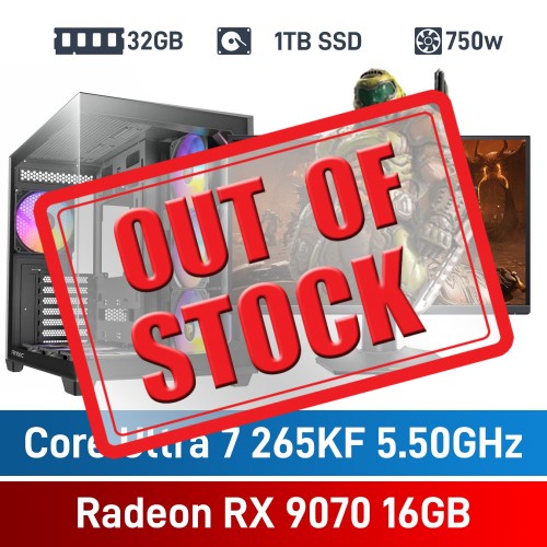Intel Core Ultra 7 265KF / Radeon RX 9070 / 32GB RGB DDR5-6000 / 1TB NVMe SSD PHAT Gaming PC