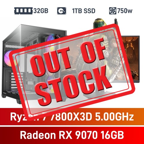 AMD Ryzen 7 7800X3D / Radeon RX 9070 / 32GB RGB DDR5-6000 / 1TB NVMe SSD PHAT Gaming PC