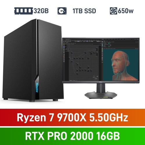 AMD Ryzen 7 9700X / NVIDIA RTX PRO 2000 Blackwell 16GB / 32GB DDR5 / 1TB NVMe SSD Elegant Workstation PC
