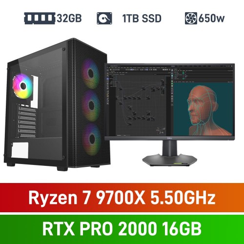 AMD Ryzen 7 9700X / NVIDIA RTX PRO 2000 Blackwell 16GB / 32GB DDR5 / 1TB NVMe SSD Performant Workstation PC