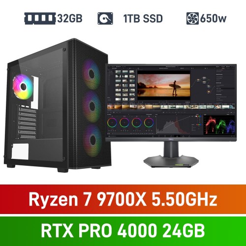 AMD Ryzen 7 9700X / NVIDIA RTX PRO 4000 Blackwell 24GB / 32GB DDR5 / 1TB NVMe SSD Performant Workstation PC