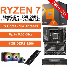 Ryzen 7 7800X3D / Gigabyte B650 Gaming X Wi-Fi Motherboard / 16GB DDR5-5200 / 1TB NVMe Gen4 SSD / 240mm AIO Upgrade Kit