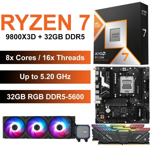 AMD Ryzen 7 9800X3D / ASRock B850M-X WiFi Motherboard / 32GB RGB DDR5-5600 / 360mm Liquid Cooling Upgrade Kit