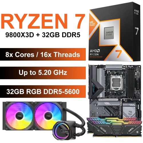 AMD Ryzen 7 9800X3D / Gigabyte B850 Eagle WIFI6E Motherboard / 32GB RGB DDR5-5600 / 240mm Liquid Cooling Upgrade Kit