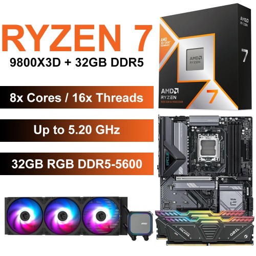 AMD Ryzen 7 9800X3D / Gigabyte B850 Eagle WIFI6E Motherboard / 32GB RGB DDR5-5600 / 360mm Liquid Cooling Upgrade Kit