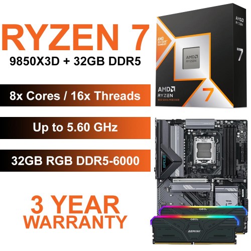 AMD Ryzen 7 9850X3D / Gigabyte B850 Eagle WIFI6E Motherboard / 32GB RGB DDR5-6000 RAM Upgrade Kit