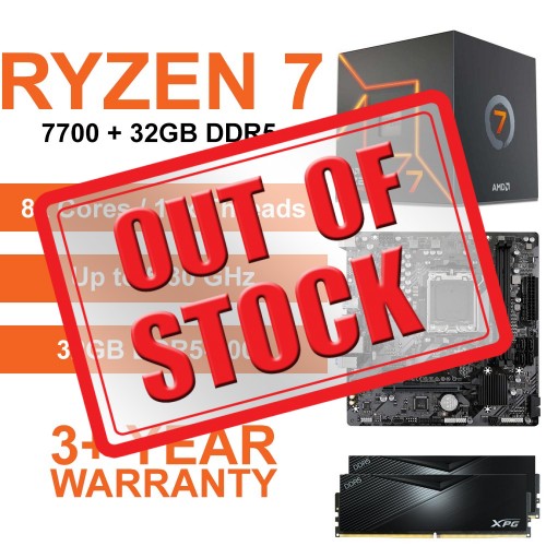AMD Ryzen 7 7700 / Gigabyte A620M H Motherboard / 32GB DDR5-6000 Upgrade Kit AMD Ryzen 7 7700 / Gigabyte A620M H Motherboard / 32GB DDR5-6000 Upgrade Kit
