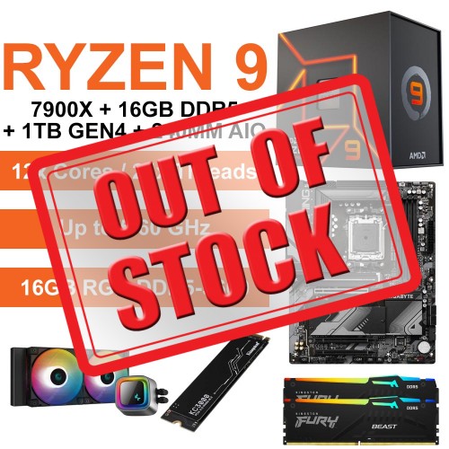 AMD Ryzen 9 7900X / Gigabyte B650 Gaming X Wi-Fi Motherboard / 16GB DDR5-5600 / 1TB NVMe Gen4 SSD / 240mm AIO Upgrade Kit
