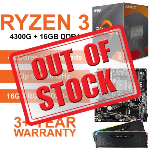 AMD Ryzen 3 4300G with Ryzen Graphics / Gigabyte A520M-DS3H V2 Motherboard / 16GB RGB DDR4-3600 Upgrade Kit