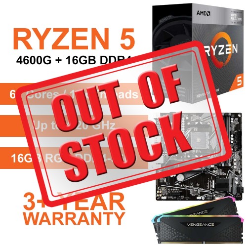 AMD Ryzen 5 4600G with Ryzen Graphics / Gigabyte A520M-DS3H V2 Motherboard / 16GB RGB DDR4-3600 Upgrade Kit